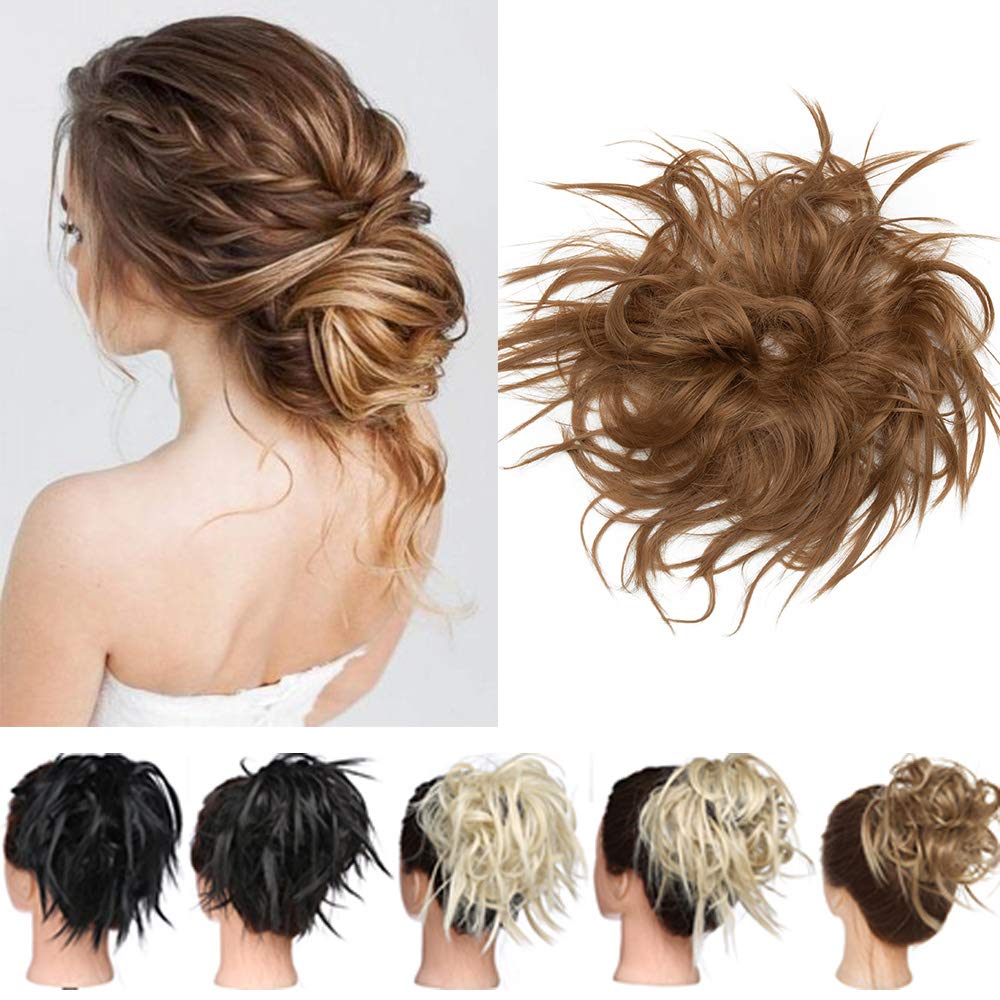 【45g】Tousled Updo Messy Hair Bun Hairpiece Synthetic Hair Extensions Scrunchie Scrunchy Ponytail Hair Acessory [Sandy Brown] — image 1