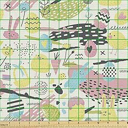 Lunarable Easter Fabric by The Yard, Memphis Style