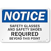 SmartSign Plastic Sign, Legend "Notice: Safety Glasses and Safety Shoes Required", 7" High X 10" Wide, Black/Blue on White