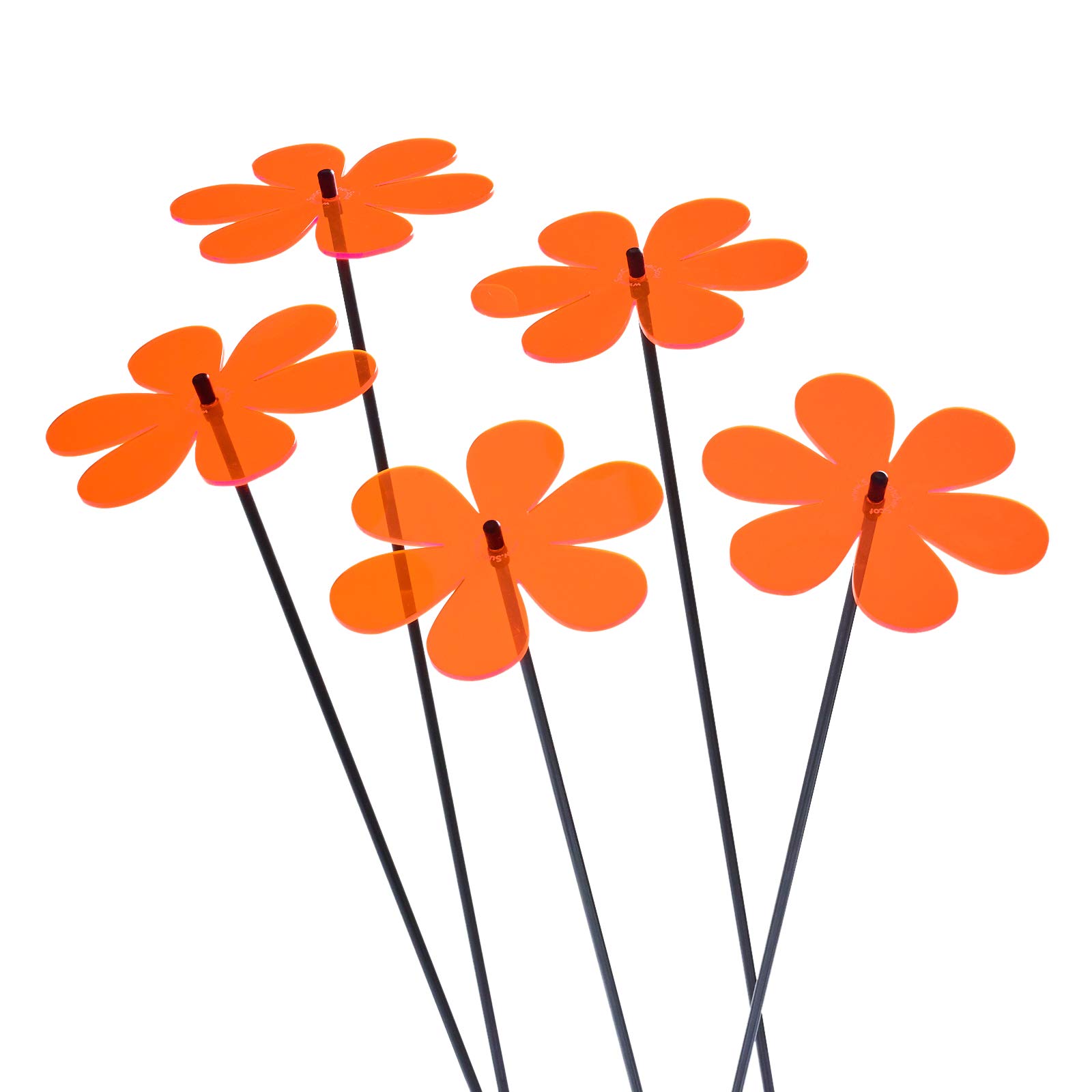 SunCatcher Garden Decor Glowing Daisy Set of 5 Large Ornamental Garden Stakes 75cm, 29.5 inch high Outdoor Yard Lovely Gift for Gardener, Colour:Orange