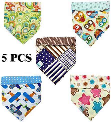 FUNPET 5 Pcs Dog Bandana Triangle Bibs Scarfs Accessories for Pet Cats and Baby Puppies with Buttons
