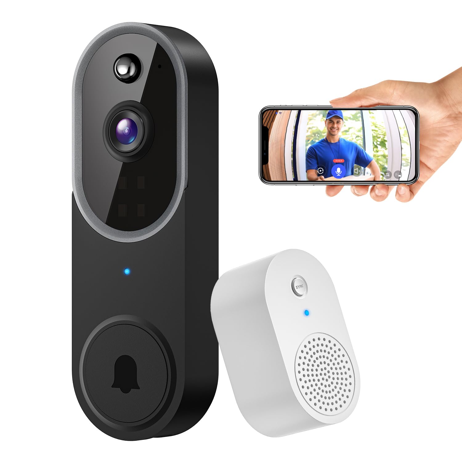 Wireless Ringer Mua 1080P Video Doorbell Camera Wireless, Chime Ringer Included, 2-Way ...