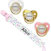 Personalized Pacifier Set with Name, BPA Free, Bling Gold Silver Pink Rose Gold Luxurious Ideal Gift for Newborns (Pink)