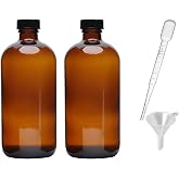 2pcs 16oz Amber Glass Boston Round Bottles with Air Tight Seal Phenolic Poly Cone Caps.Perfect Glass Containers for Secondary Fermentation,Storing condiment,Homemade Essential Oils,plant,kitchen