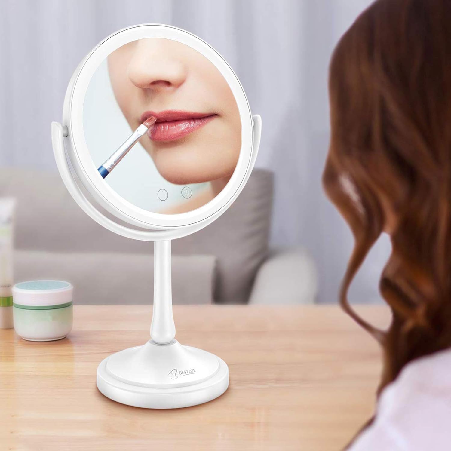 BESTOPE Makeup Mirror 1X 7X Magnification Lighted Magnifying Mirror 3 Color Light Mode，Double Sided Vanity Mirror with 60 LED Lights Dimmable Touch Screen, Portable Tabletop Mirror : Beauty