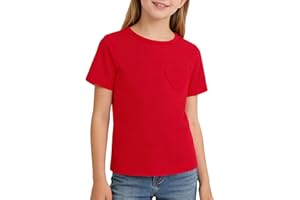 ZFZDRen 1-14Y Toddler Girls Shirt Baby Girl Blouse Solid Color Short Sleeve Heart Pocket T-Shirt Casual Cotton Tee Plain Top