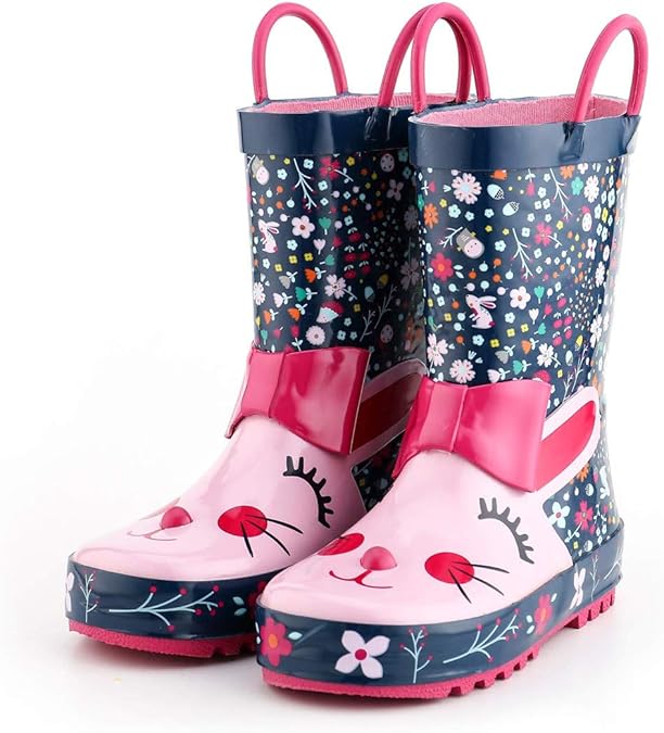 YUXIDSCR Kids Rain Boots Children's Rubber Boots with 3D Rabbit