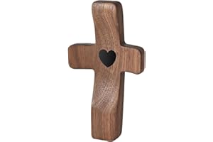 Yookin Cross My Heart | Encouragement Gift 5 inches Long Wooden Cross Fingertip Stress Relief Gifts Pocket Small Cross Christmas Gift Handheld Wooden Cross(Walnut)