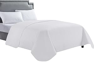 HollyHOME Luxury Checkered Super Soft Solid Single Pinsonic Quilted Bed Quilt Bedspread Bed Cover, White, Twin