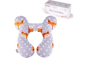 KAKIBLIN Baby Travel Pillow,Baby Neck Pillows for Car Seat,Upgraded Baby Head Pillow,Toddler Head and Neck Baby Support Pillow for Car Seat, Pushchair,Travel (Gray Fox)