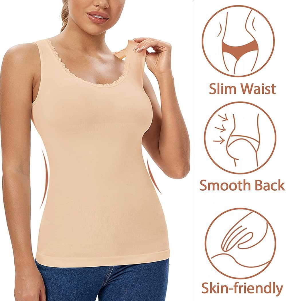 Scoop Neck Tank Tops for Women Tummy Control Shapewear Camisole Compression Slimming Cami Shaper Top at  Women’s Clothing store