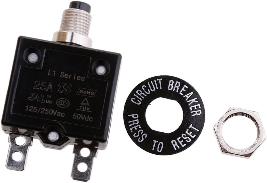 Thermal Overload Circuit Breaker 125VAC 250VAC 50VDC Push Button 25A