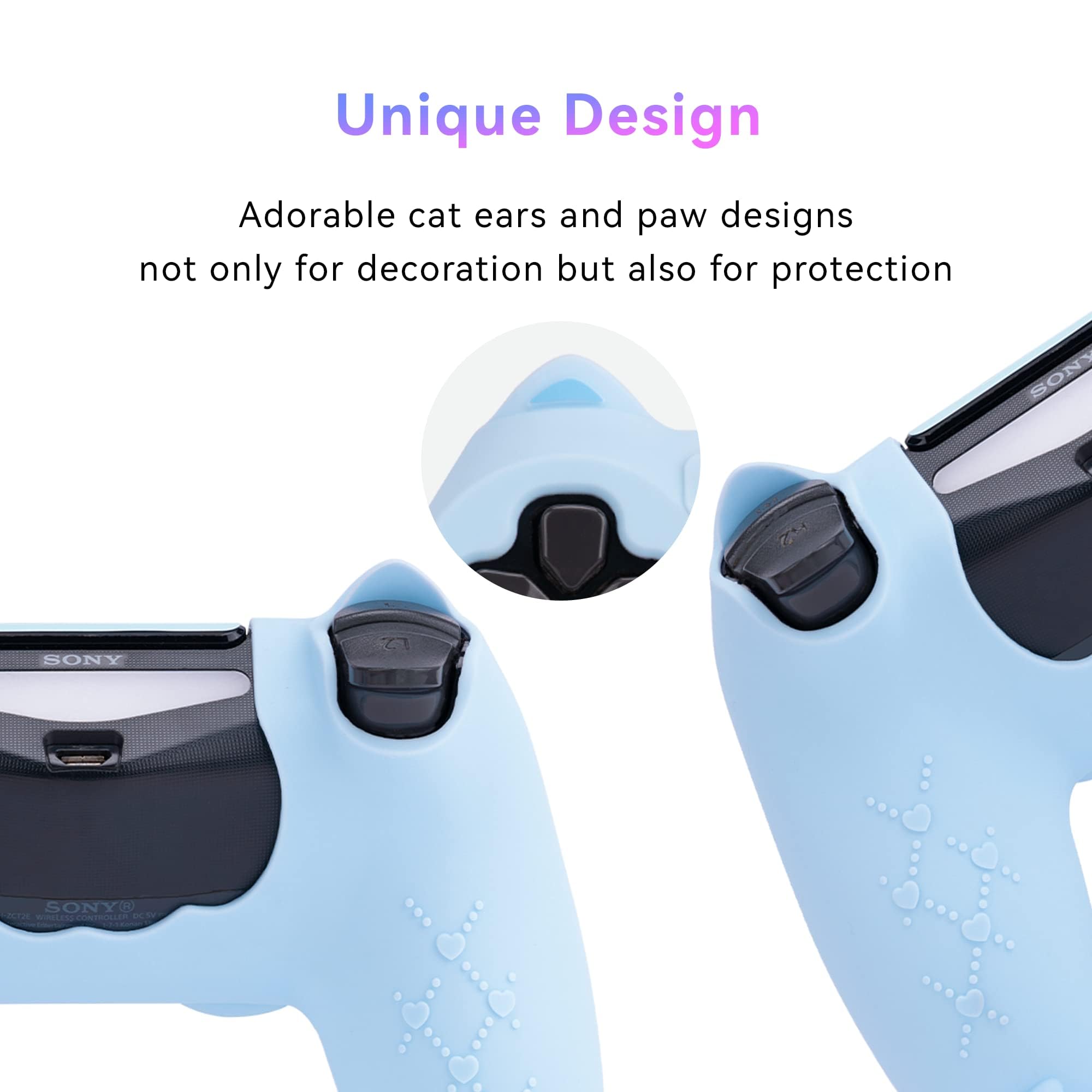 GeekShare Cat Paw Silicone Skin - Compatible with PlayStation4 Wireless Controller, Anti-Slip Protective Cover Case for Gaming Controllers (Blue)