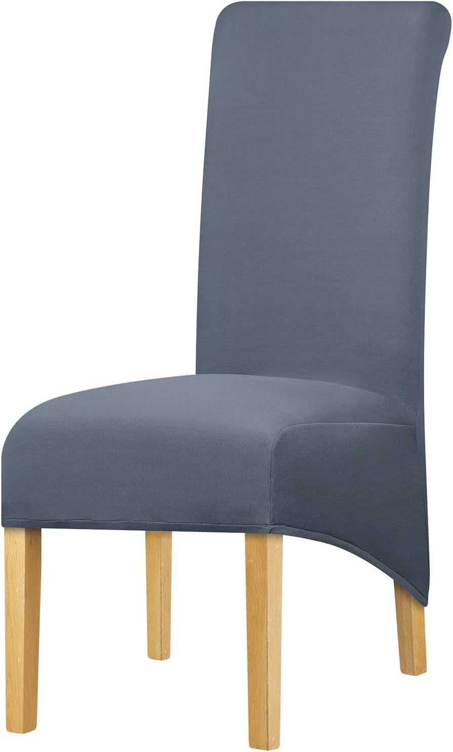Leorate High Back Chair Cover Stretch Spandex Fabric Chair Cover Seat Cover for Home Dining Room Kitchen Hotel Grey Blue 6 pieces