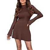 Saodimallsu Womens A Line Mini Sweater Dress Long Sleeve Bodycon Ribbed Knit Mock Neck Fall Short Dresses