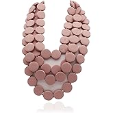 Colorful Beaded Necklace for Women,Chunky Wooden Bib Choker Necklace,Statement African Jewelry Multicolor Maroon Blue Fashion Collar Necklace