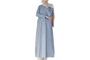 Lmdudan Muslim Dresses for Women Robe Dress Islamic Ladies Conservative Abaya Dress Stripe Cotton Linen Dress Prayer Clothes