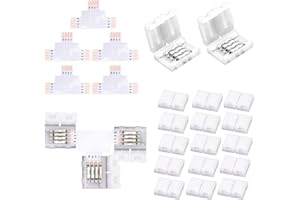 NBBUFF 5Packs T Shape 4-Pin 8mm LED Strip Connectors with 15Pcs Clips, Unwired Solderless LED Light Connectors, Led Connectors for Strip Lights, Led Light Strip Connectors for Extension
