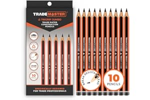 TRADEMASTER Carpenters Pencils Pack of 10 | Builders Pencil with TriGrip Jumbo Barrel - Construction Pencils Having Hard Lead