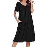 Ekouaer Nightgowns for Women Short Sleeve House Dress with Pockets Soft Moomoo Pleated Mumu Dresses V Neck Sleepwear