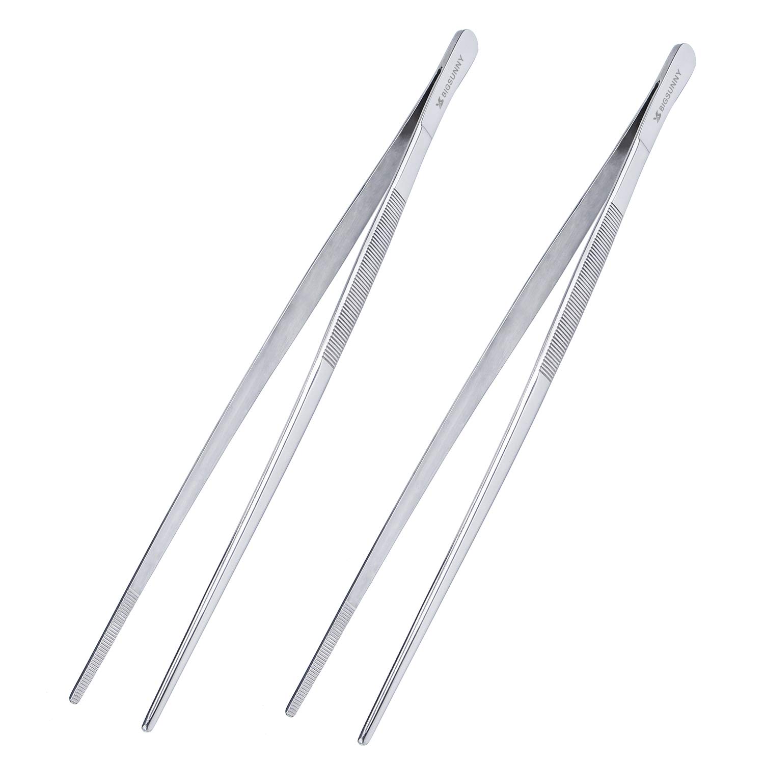 MSY BIGSUNNY 12 Inch Stainless Steel Food Tweezer, Precision Serrated Tips Food Tongs, Set of 2