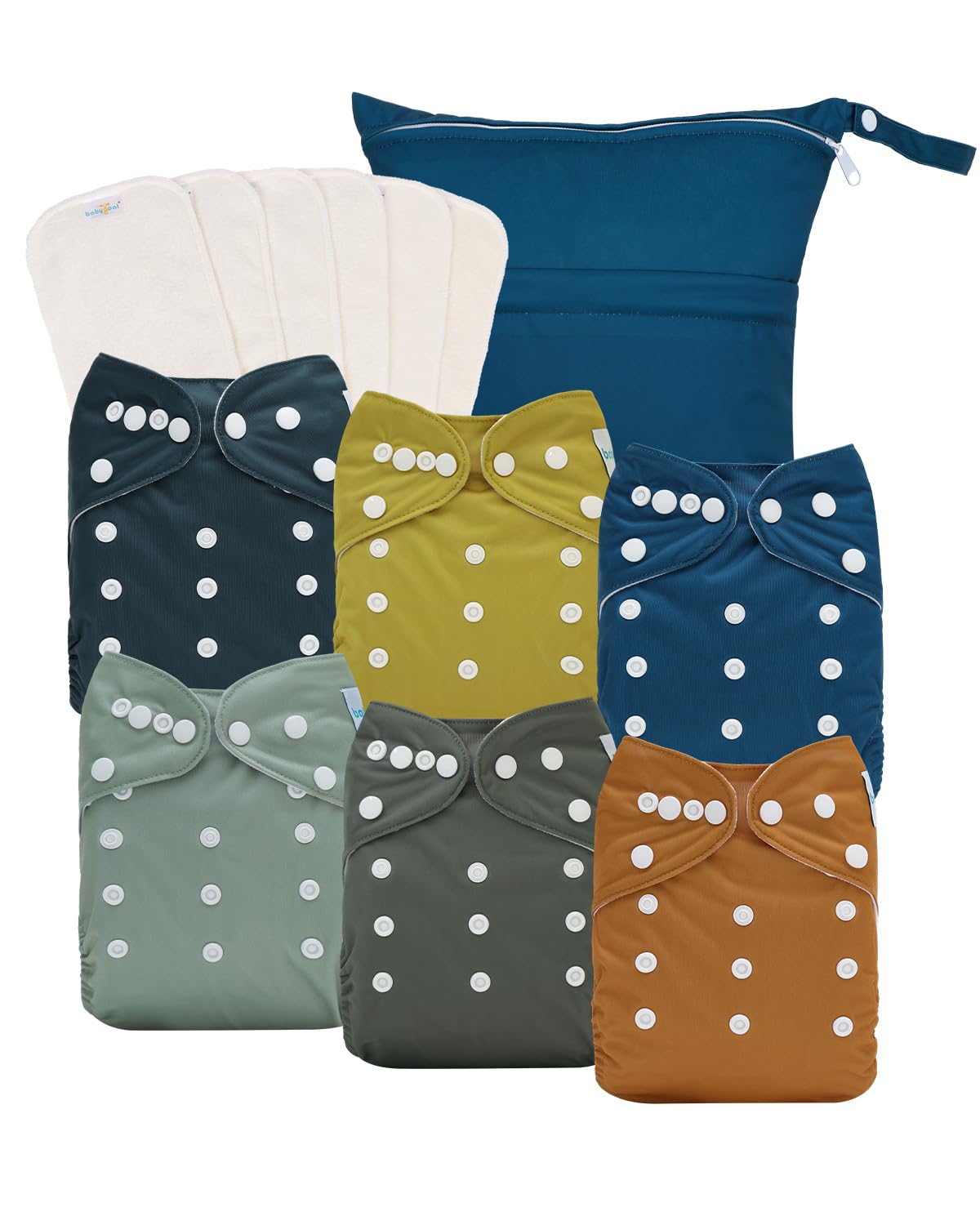 Photo 1 of Babygoal Baby Reusable Neutral Cloth Diapers, One Size Adjustable Washable Pocket Nappy Covers 6 Pack+6pcs Rayon from Bamboo Inserts+Wet Bag 6FN39