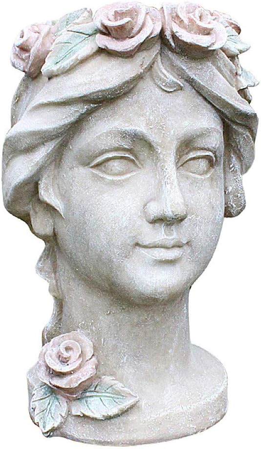 zenggp Head Planter Grey Resin Large Woman Goddess Head Flower Pot Planter 24cm Diameter