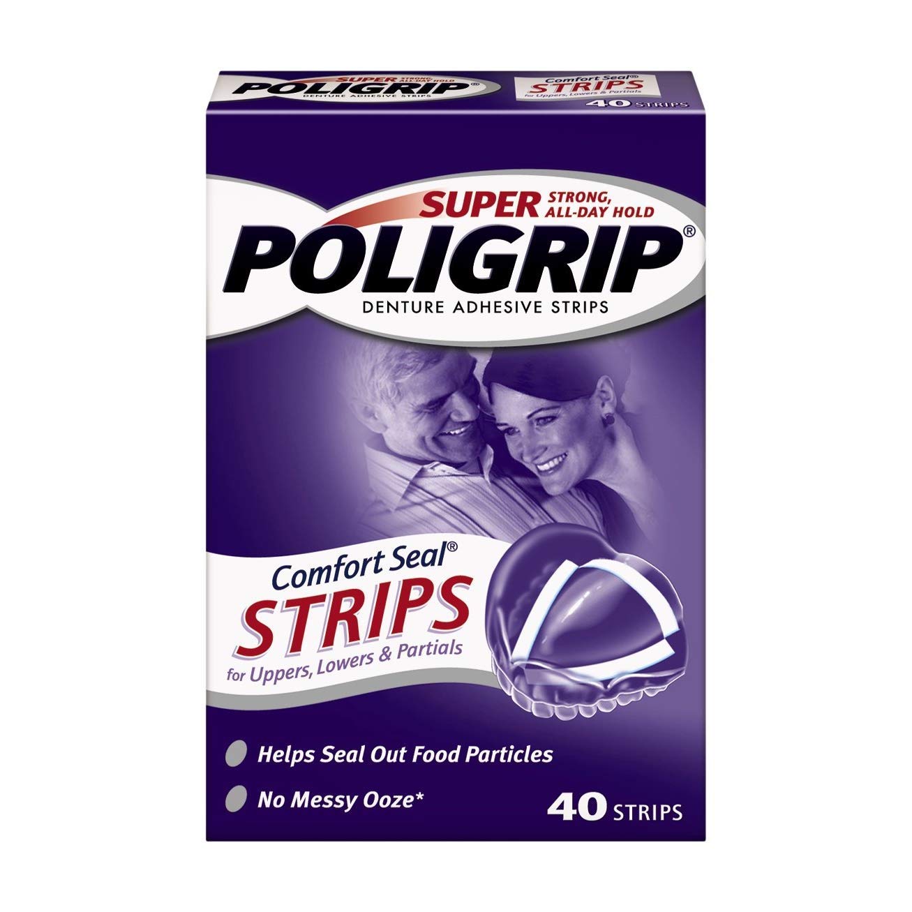 Super Poligrip Strips Size 40 Ct Poligrip Strong All Day Comfort Seal Denture Adhesive Strips : Beauty