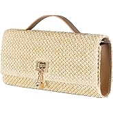 Straw Evening Clutch Purse Woven Envelope Cross-body Bag Women Travel Chain Purse Square Top-Handle Bag for Party Wedding