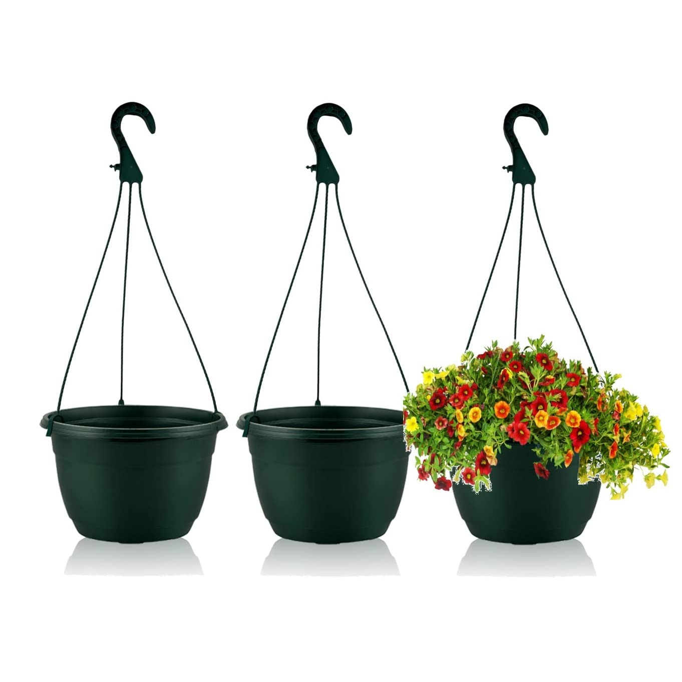 Olly & Rose Hanging Plant Pots Set 3 20cm Frost Proof Plastic Hanging Planters Outdoor Indoor - Commercial