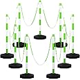 Amylove 9 Packs Traffic Delineator Post Cone with Base, Traffic Cones Safety Cones Caution Cones Plastic Stanchion Chain Safety Barriers with 6.6 Feet Link Chain and S Hooks for Parking Lot (Green)