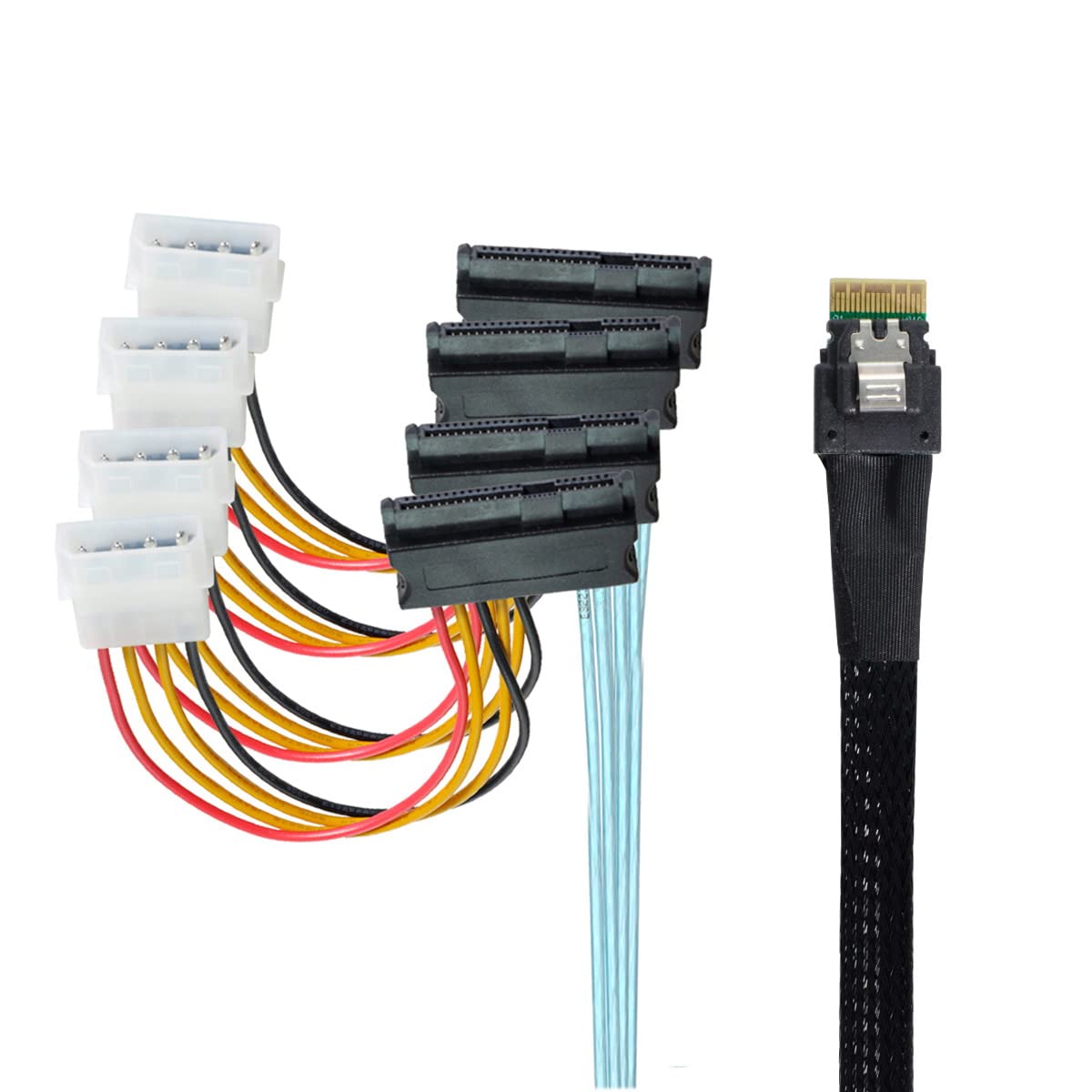 CY Slimline Cable SAS 4.0 SFF-8654 4i 38pin Host to 4 SAS 29pin SFF-8482 Target Hard Disk Fanout Raid Cable