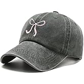 Agturber Bow-Tie Baseball Cap for Women Vintage Washed Cotton Adjustable Distressed Embroidered Dad Hat