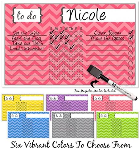 Modern Magnetix Dry Erase Magnetic Chore Chart, Responsibility Chart | Multiple Colors For The Entire Family - Kids, Teens and Adults | Comes With Magnetic Marker and Family Chore Guide