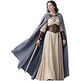 L'VOW Medieval Hooded Cloak Linen Renaissance Cape with Hood - Halloween Hobbit Cosplay Witch Wizard LARP