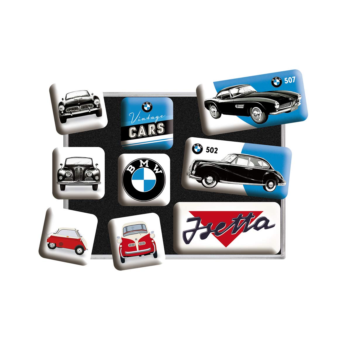 Nostalgic-Art 83078 BMW -Vintage Cars, Magnet Set (9pcs)