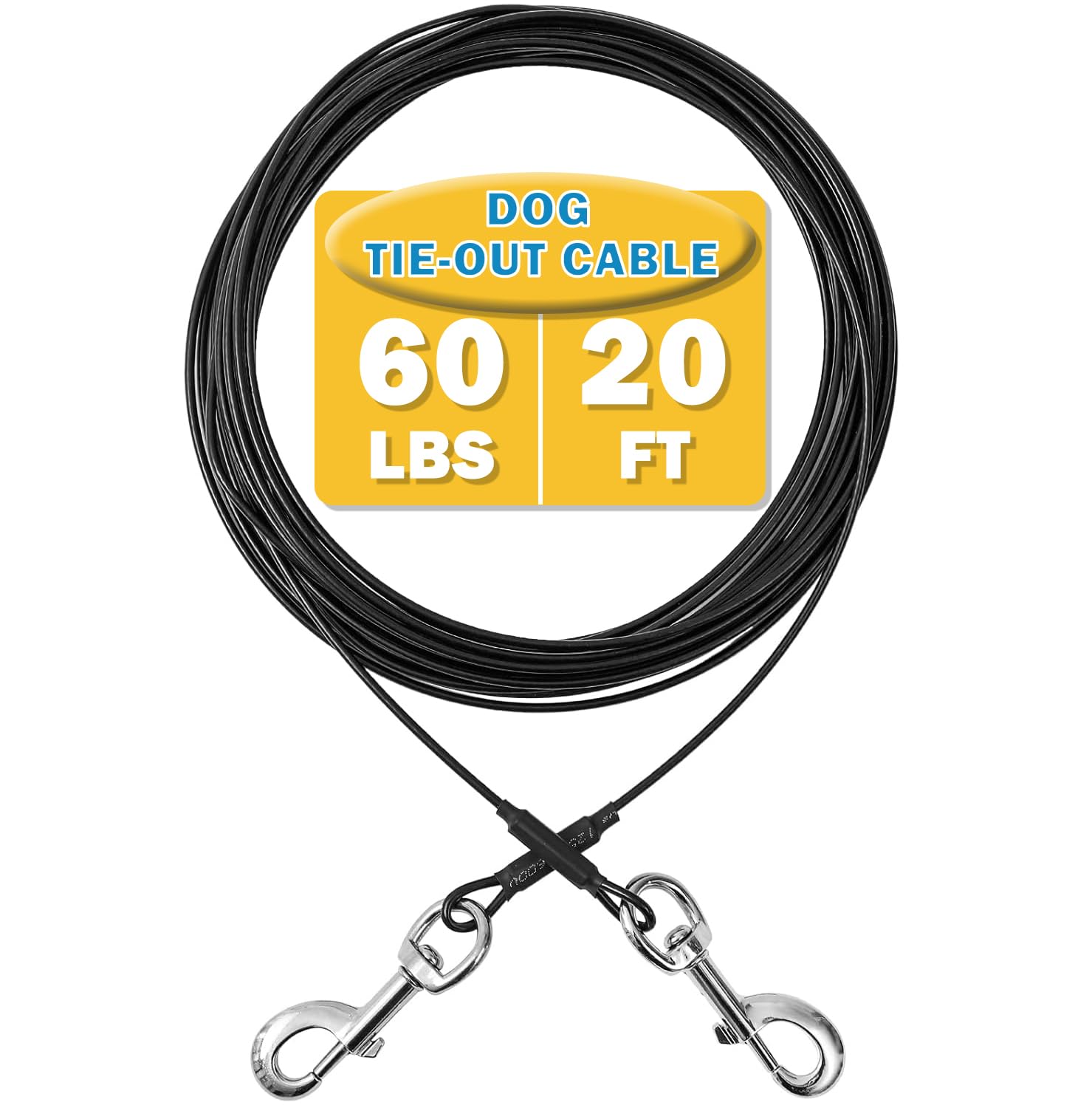 Mi Metty Dog Tie Out Cable, Chew Proof Dogs Runner Cable, Training Pet Leash for Small Dogs Up to 60lbs,Dog Tether for Yard Outdoor and Camping (Black, 20ft(6M))