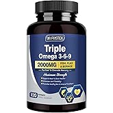 Triple Omega 3-6-9 Fish Oil 2000mg with Vitamin E - EPA & DHA Fatty Acids Supplement - Supports Heart, Brain, Eye, Skin & Immune Health - Includes Flaxseed & Borage, Non-GMO, 120 Softgels