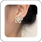 Aneneiceera Vintage Crystal Flower Stud Earrings Gold Rhinestone Flower Earrings Full CZ Stud Earrings Floral Cz Earrings Jewelry for Women
