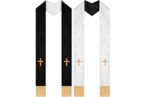 Eurzom 2 Pcs Embroidery Reversible Clergy Stole with Cross Tassels Wedding Church Minister Pastor Priest Shawls for Men Women
