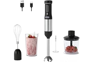 WHUTO Cordless Immersion Hand Blender, 5-in-1 Variable Speed blender handheld,Rechargeable with 2000mAh Battery, BPA-Free & D