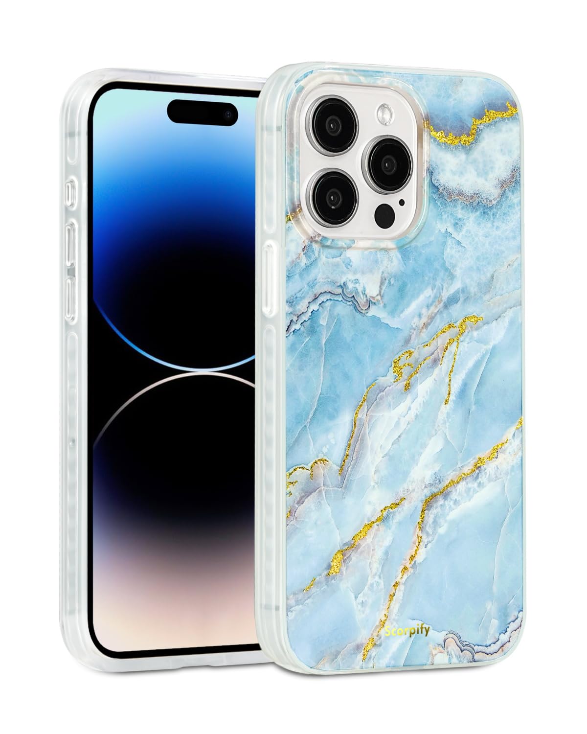SCORPIFY for iPhone 15 Pro Max Case [Compatible with MagSafe] with Icelandic Blue Marble Design, Cute Magnetic Phone Cover for Women Girls and Men, Slim Shockproof Bumper with Gold Accents — image 1