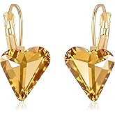 Trendy Austrian Crystal Heart Drop Leverback Earrings for Women 14K Rose Gold Plated Hypoallergenic Jewelry Gifts