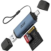 acer SD Card Reader USB C, Dual Slots USB Type C to Micro SD Card Adapter | Memory Card Reader for MicroSD, SDHC, SDXC, Compatible with Laptop, PC, iPhone16/15, MacBook Pro/Air, iPad, Android-Midnight