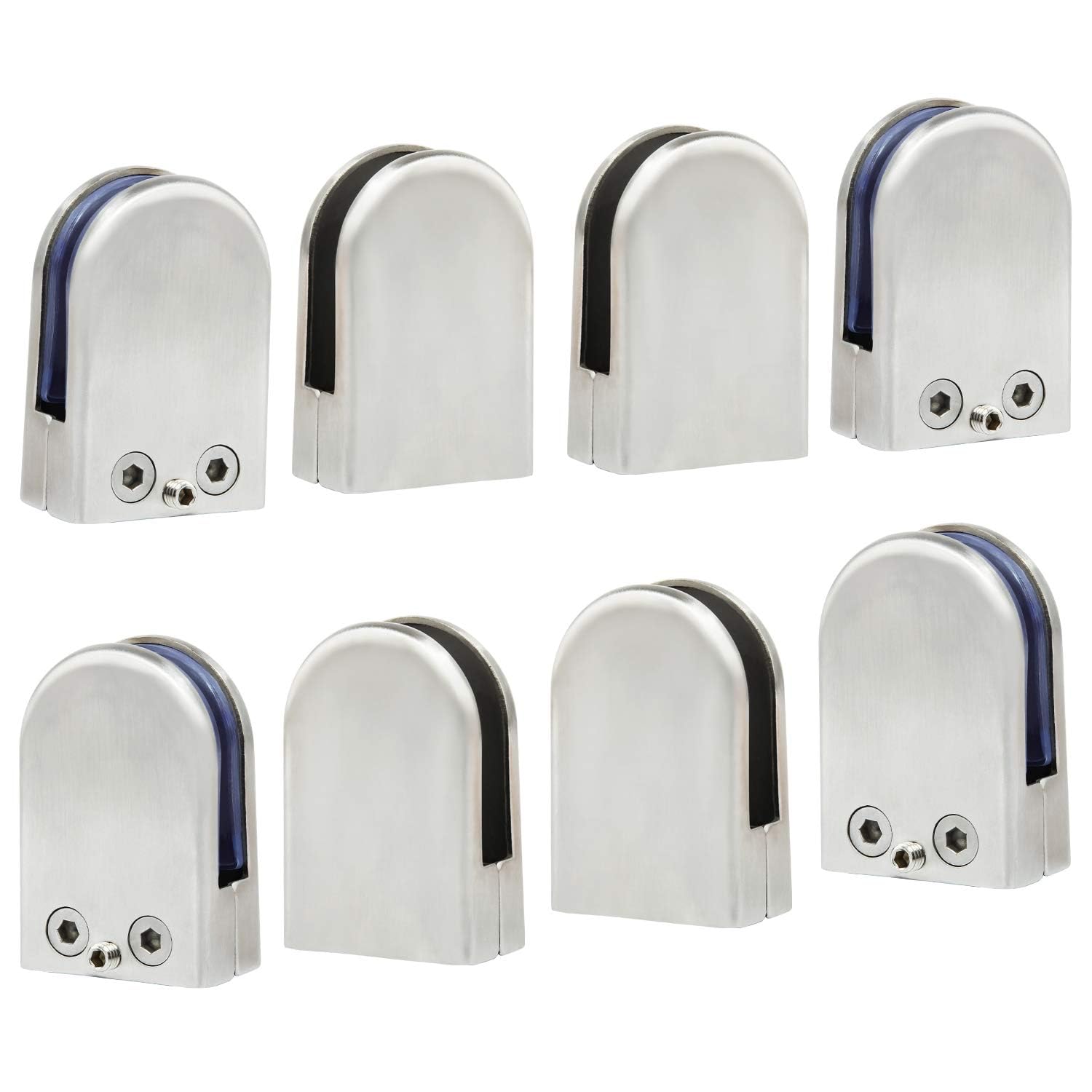 Discoball Glass Clamps 8 PCS 10-12mm Stainless Steel 304 Glass Clips Adjustable Glass Bracket Flat Back for Balustrade Staircase Handrail
