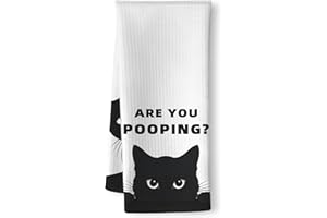 Iznomo Quick-Drying Humorous Bathroom Hand Towel with Playful Black Cat Design - Quirky 'are You Pooping' Inspired Artwork Decorative Towel for Bathroom, Funny Feline Lover Gifts for Cat Ladies