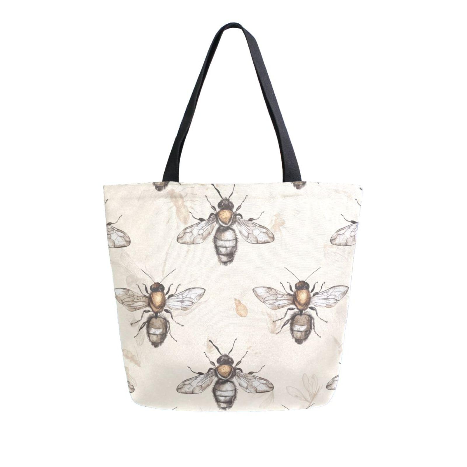 ZZXXB Bee Reusable Grocery Shopping Bag Heavy Duty Canvas Tote Bag Large Collapsible Washable Handbag Shoulder for Women