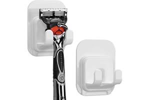 Linkidea 2 Pack Self-Adhesive Razor Holder Hook, Shower Razor Holder Storage for Bathroom, Compatible with Vikings Blade The Chieftain, Merkur Classic MK-23C (White)
