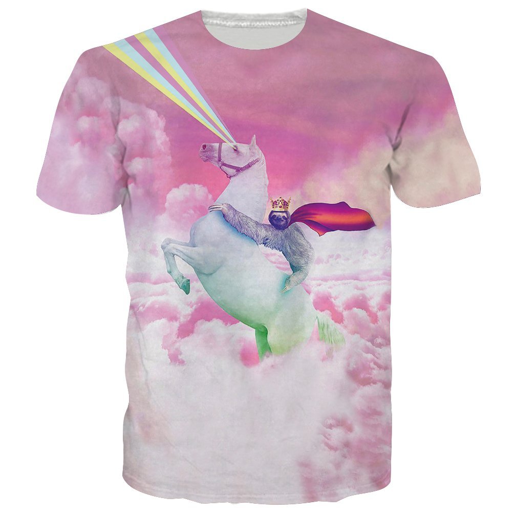 RAISEVERN Unisex Humor Sloth Reiten Flying Horse Gedruckt Hip Hop Neuheit T Shirts Top T - Shirts für Männer