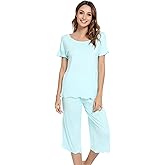 NACHILA Pajamas for Women-Viscose Made from Bamboo,Short Sleeve Sleepwear Cooling Pjs Top with Capri Pants Pajama Sets